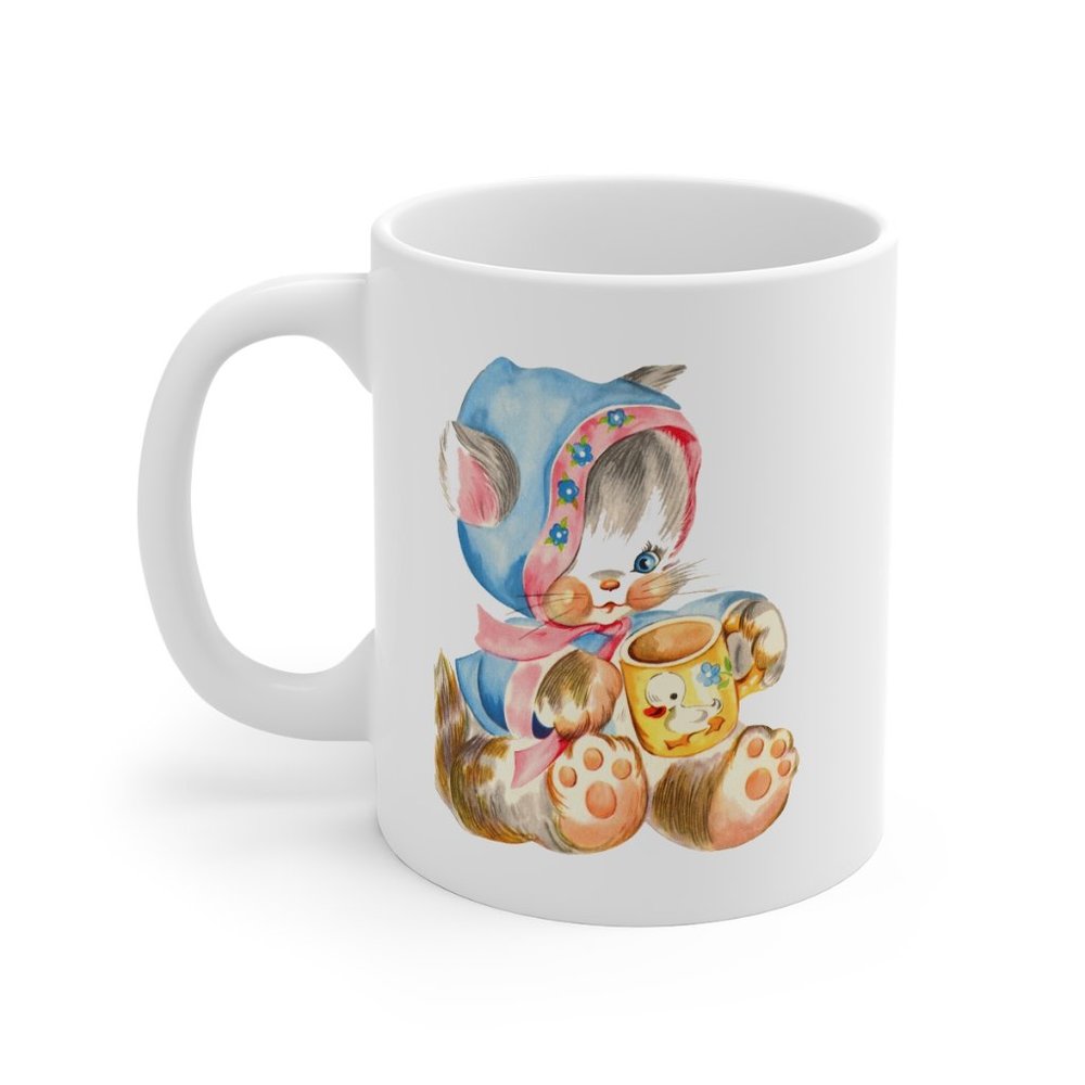 Retro Vintage Kitten with Ducky Cup Mug, Fifties - Picture 3 of 3